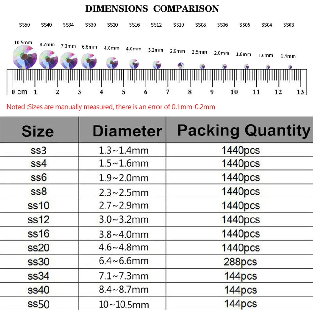 Super Glitter Crystal AB Rhinestones SS3–SS50 – Non-Hotfix Flatback Strass Stones for Nail Art, Fabric, Garment & DIY Decoration