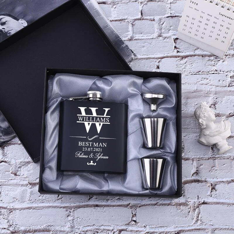 Personalized 6oz Stainless Steel Hip Flask – Engraved Christmas, Birthday, Valentine's Day Gift, Custom Logo for Wedding Favors   2/2