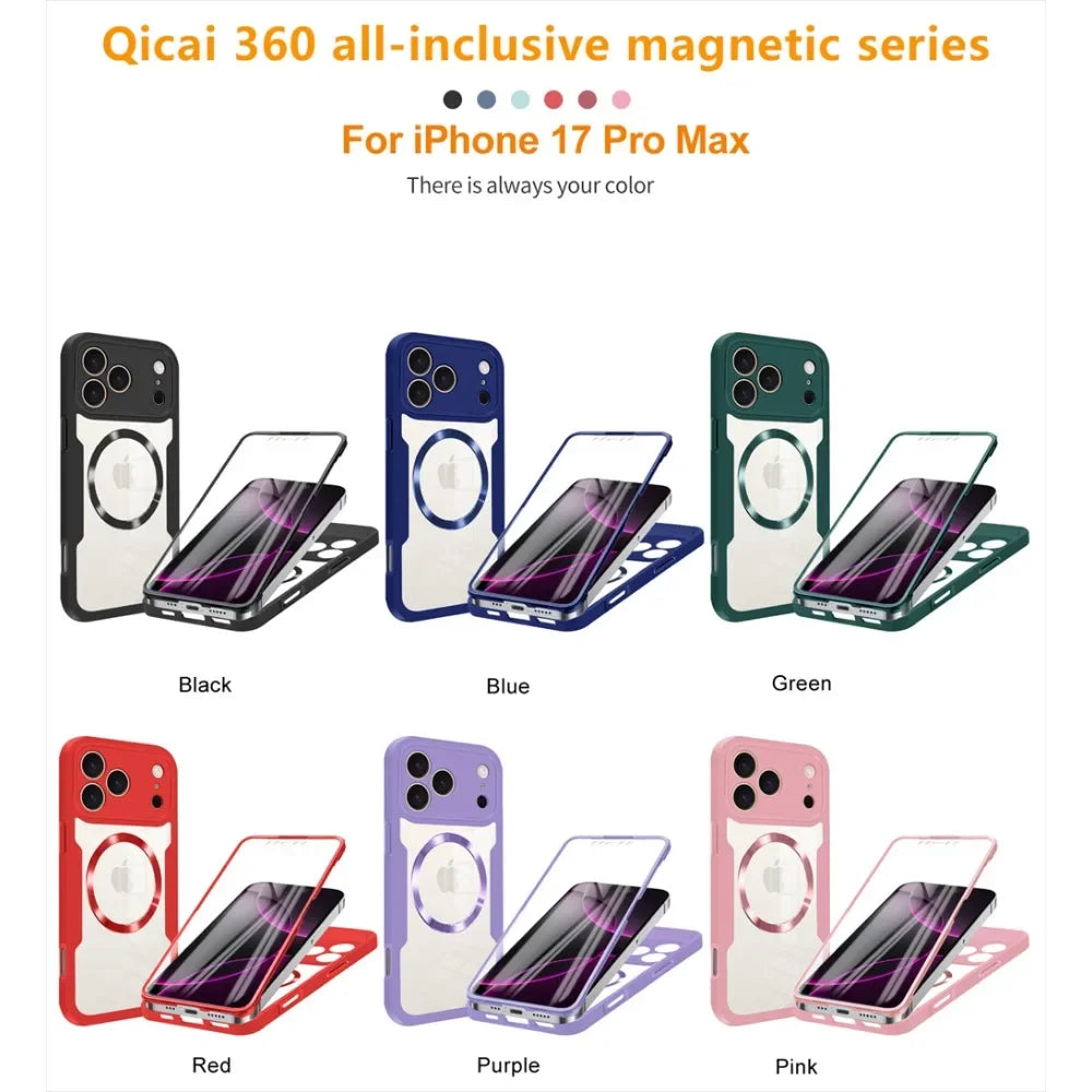 Magnetic 360° Clear iPhone Case - Full Protection with Screen Film Cover for Pro & Pro Max Models