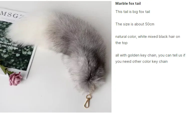 Real Fox Fur Tail Keychain – Large Natural Fur Pendant for Cosplay, Bags, Cars, and Women