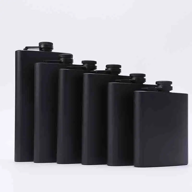 304 SS Portable Hip Flask – Black Whiskey, Vodka, Wine Bottle (6-12oz), Outdoor Bar Party Drinking Utensil