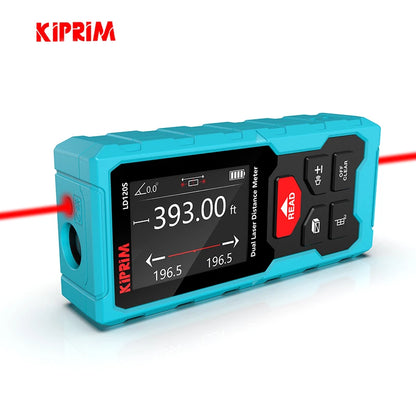 Kiprim Dual Laser Distance Meter, Rechargeable 120m Bilateral Laser Rangefinder, Digital Tape Measure with Angle Measurement Tool