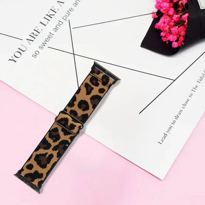 Leopard Print Stretchy Nylon Watch Band for Apple Watch — Adjustable Strap for Series 7/6/5/4/3/SE