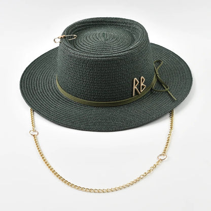 Women's Straw Sun Hat - Elegant Ribbon Decor Beach Travel & Party Dress Hat