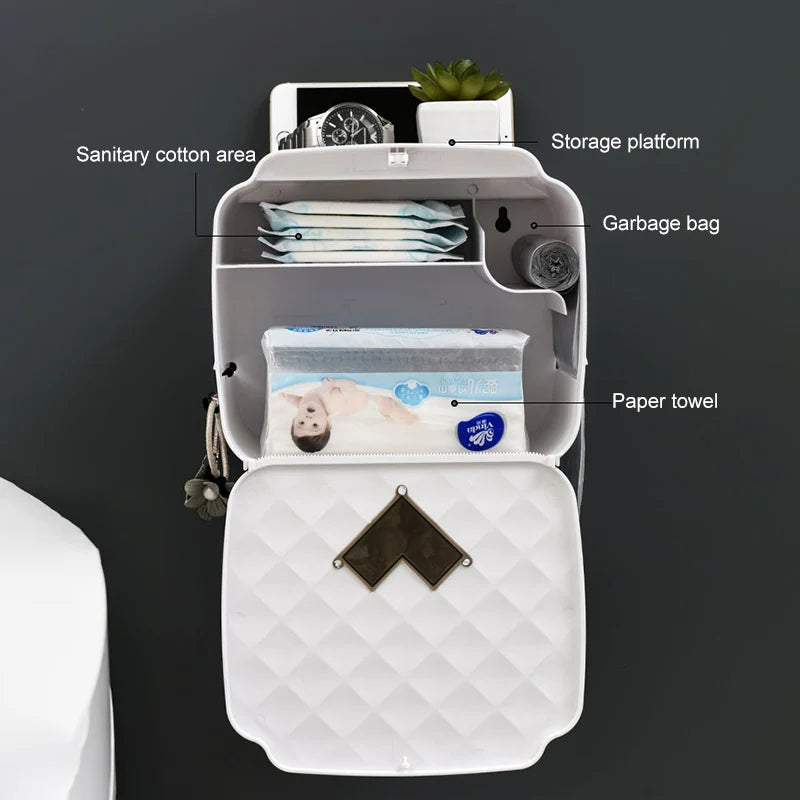 Portable Toilet Paper Holder - Wall-Mounted Bathroom Tissue Dispenser & Storage Box