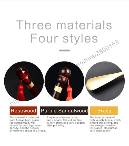58cm Sandalwood Shoe Horn - Professional Flexible Long Handle with Brass Spoon, Shoe Lifter & Home Tool