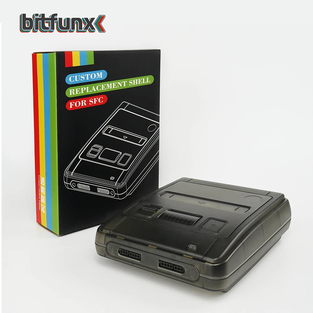 Bitfunx Transparent Replacement Case for SFC/Super Famicom – Clear Shell for Super NES Game Console