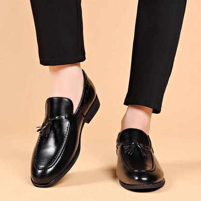 Men’s Leather Dress Loafers - Handmade Slip-On Luxury Business Office and Wedding Shoes Size 48