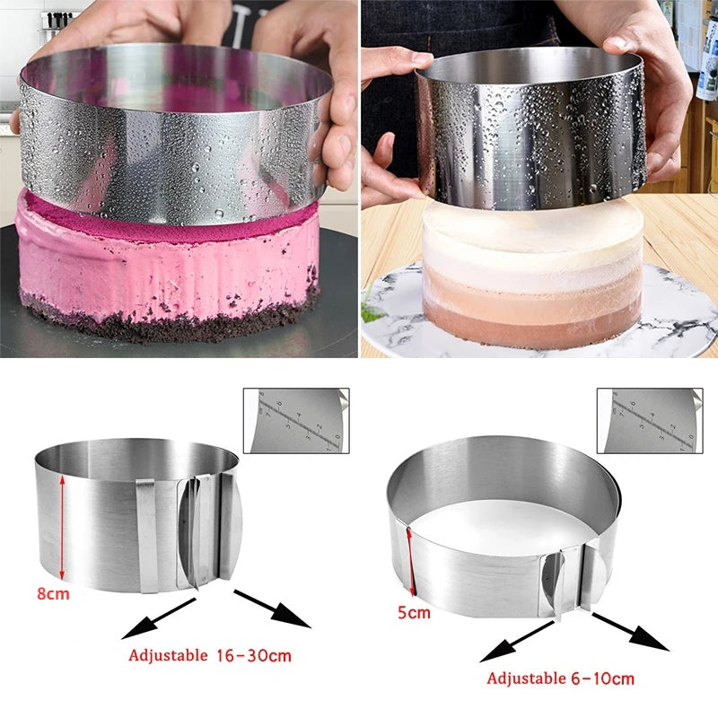 430 Stainless Steel Telescopic Mousse Ring: Adjustable Circle Mold with Scale - Rustproof Cake Rings for Baking, 6-30cm Height
