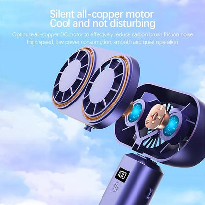 Handheld Personal Fan – Compact Rechargeable Dual Cooling Fan with Digital Display, Portable Cooler