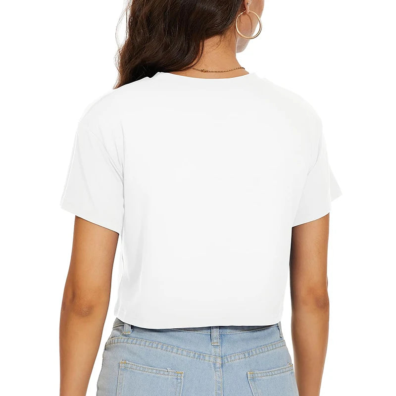 Harajuku Y2K Women’s White Crop Top – Casual Short Loose Summer Tee