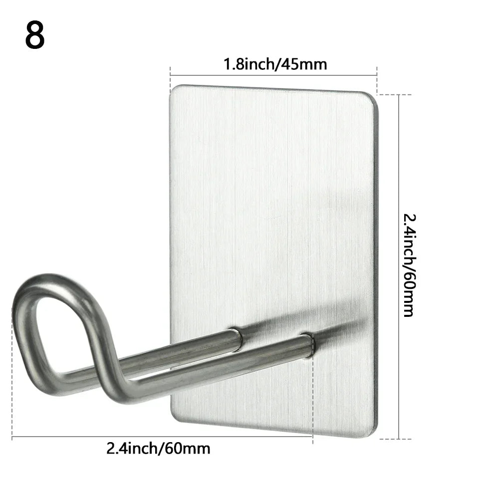 Stainless Steel Wall-Mounted Robe Hook - Rustproof Adhesive Towel and Coat Hanger for Bathrooms and Kitchens
