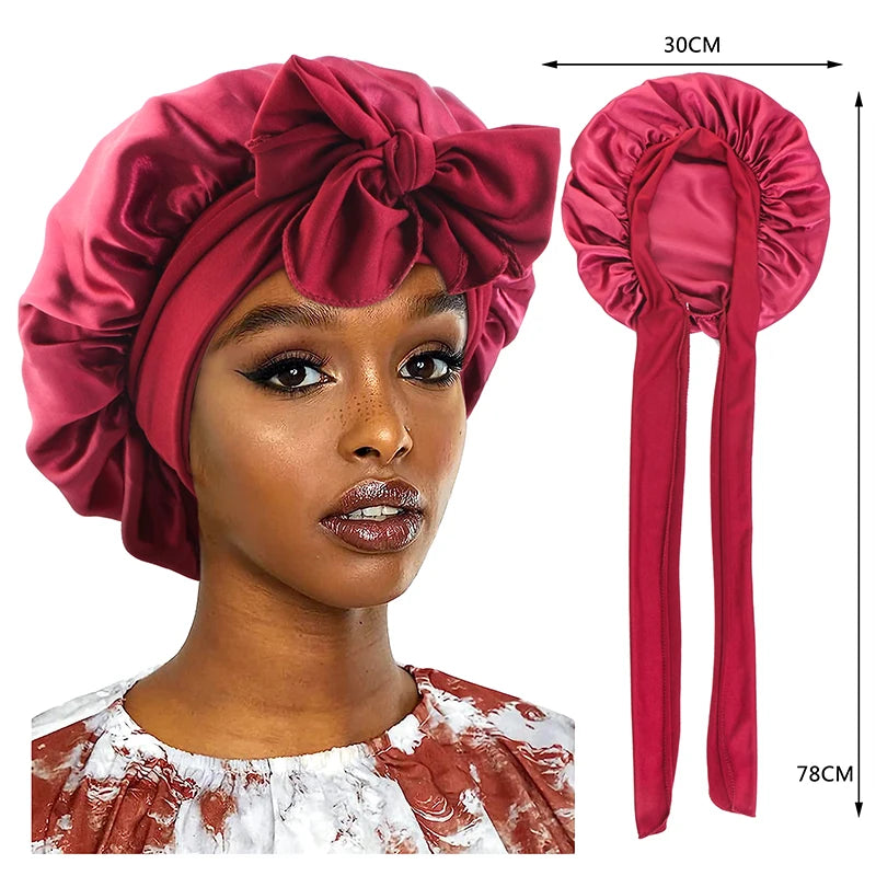 Satin Sleeping Cap for Women - Silky Bonnet with Wide Stretch Band, Solid Nightcap for Hair Care and Shower