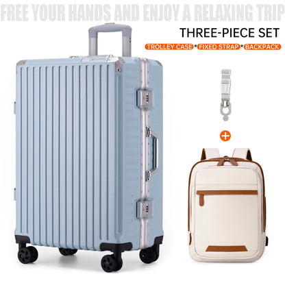 Aluminum Frame Rolling Luggage – 20/24/26/28 Inch Suitcase with USB Port, Combination Lock & Wheels