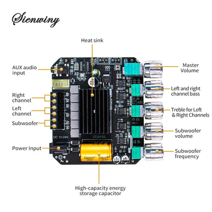 YS-MT21 Bluetooth Audio Amplifier Board - 2.1 Channel 200W Hi-Fi Stereo Bass & Treble EQ
