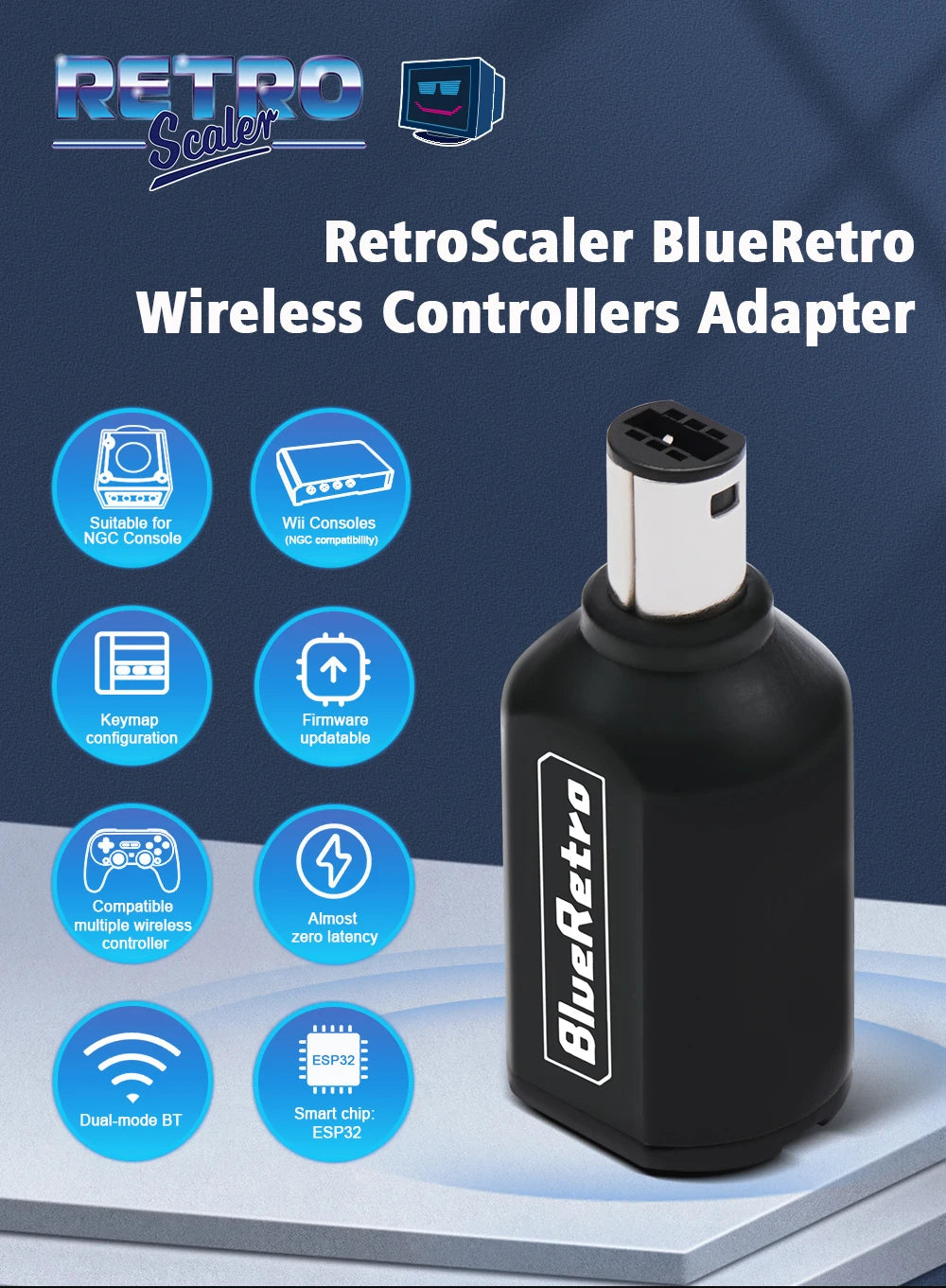 RetroScaler BlueRetro Wireless Adapter – GameCube NGC Controller to PS3/PS4/PS5 & Switch Pro / Gamesir T4 Pro