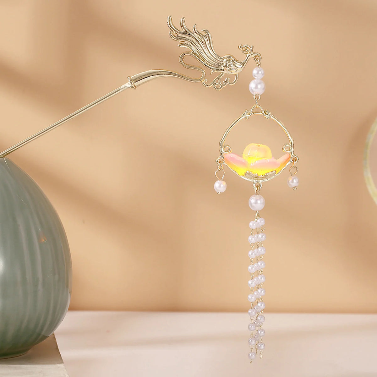 Luminous Lotus Flower Hairpin – Vintage LED Hair Stick with Lantern Tassel for Women and Traditional Hairstyles