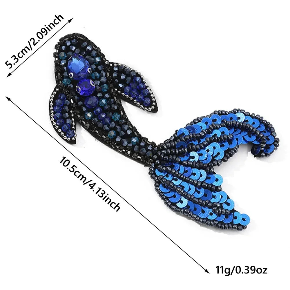 3D Marine Animal Patches - Handmade Beaded Seahorse Starfish Crab DIY Sewing Accessories for Clothing Decor