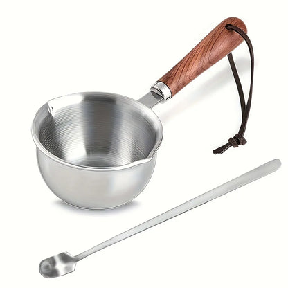 10oz Stainless Steel Melting Pot - Wooden Handle Saucepan for Cooking, Candle Wax & DIY Crafts
