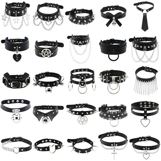 Harajuku Cosplay Rivet Star Punk Rock Gothic Collar — Sexy PU Leather Heart Cross Spike Choker Jewelry for Women