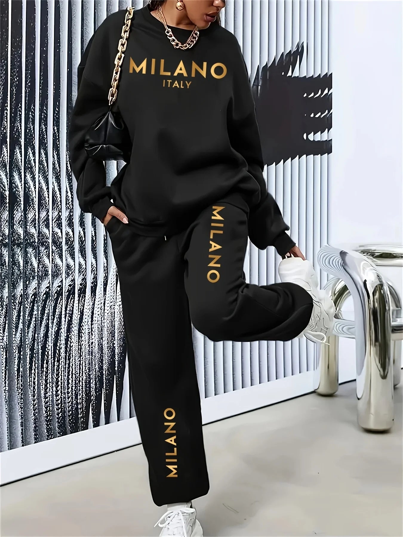 Women's Milano Italia 2-Piece Winter Set - Plush Warm Hooded Sweatshirt & Sports Pants Outfit