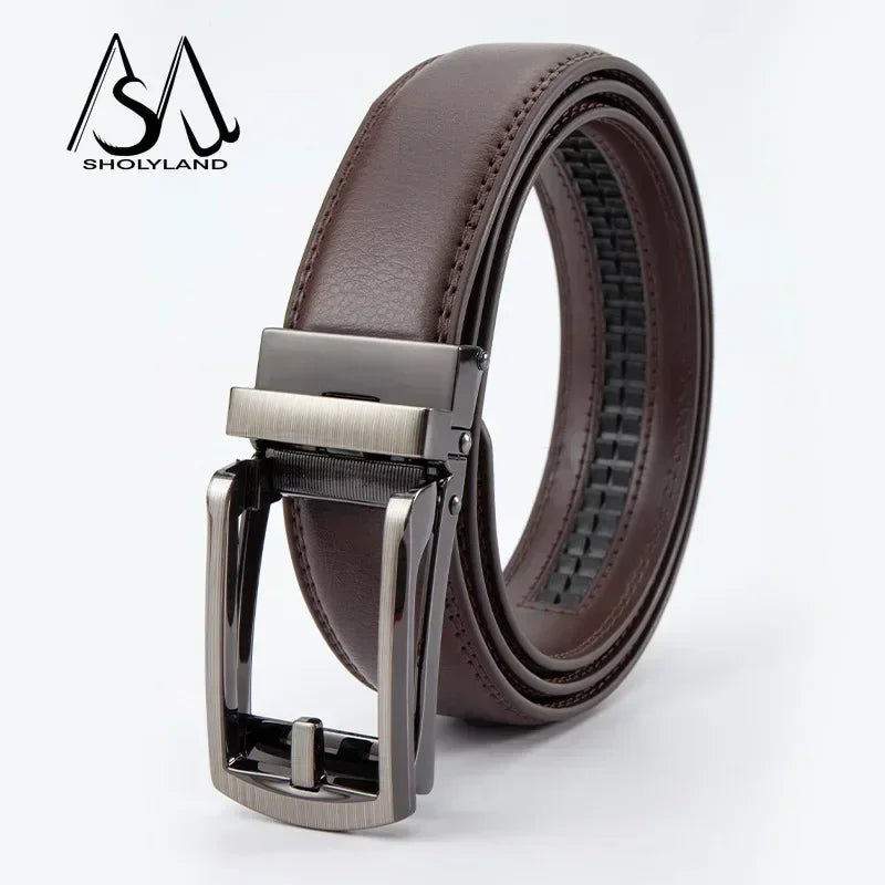 Men’s Classic Leather Belt – Trendy Two-Layer Cowhide with Alloy Automatic Buckle for Business & Casual Wear