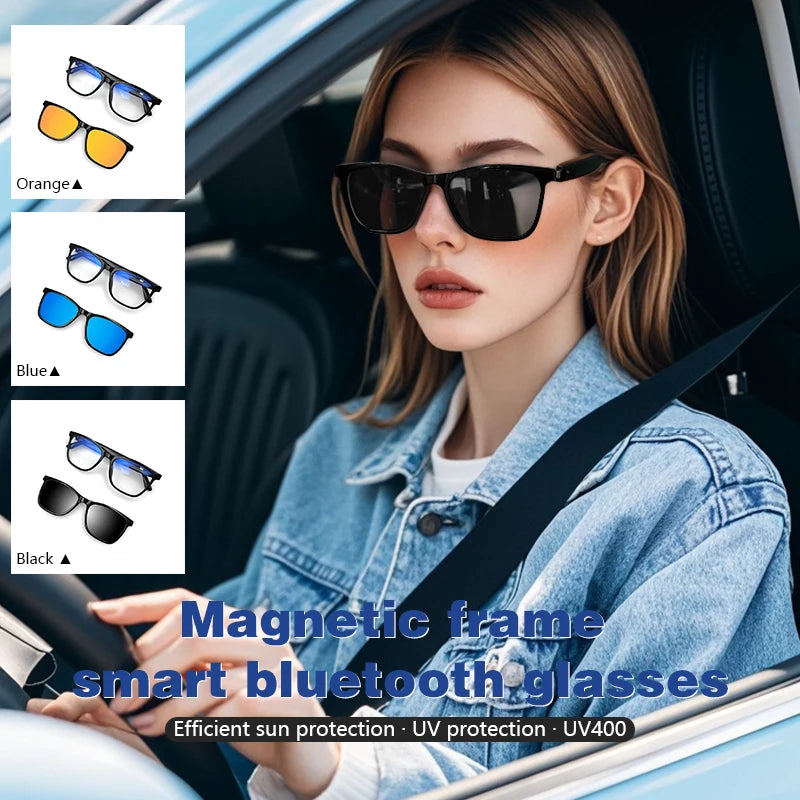 Hot GS05 2-in-1 Smart Glasses for Men – UV Protection, Polarized Anti-Blue Light Sunglasses with Music, Black Frame & White Lenses