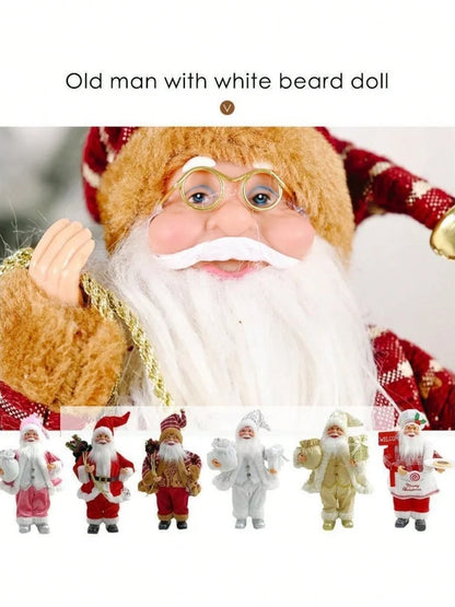 12-Inch Festive Santa Claus Statue – Golden & Silver White Christmas Decoration for Home, Kitchen, Hotel, and Office