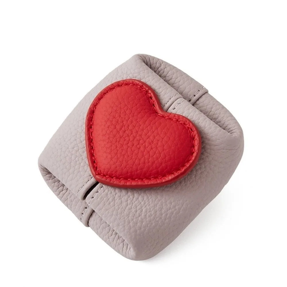 Casual Solid Color Cowhide Coin Purse – Love Heart Square Multi-Function Small Bag for Coins, Earphones & Gifts