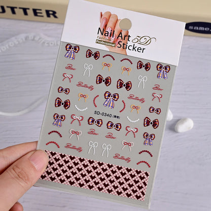5D Pink & White Bowknot Nail Stickers – Self-Adhesive Kawaii Ribbon Nail Art Decals for DIY Manicure & Nail Decoration