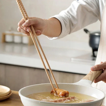 Japanese Extra Long Wooden Chopsticks – Polished Beech Wood, Anti-Slip for Fried Food & Noodles, Kitchen Cooking Tools