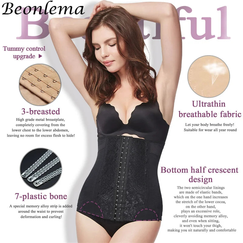 Colombian Mesh Embroidered Waist Trainer Corset Body Shaper for Women – Belly Control Shapewear
