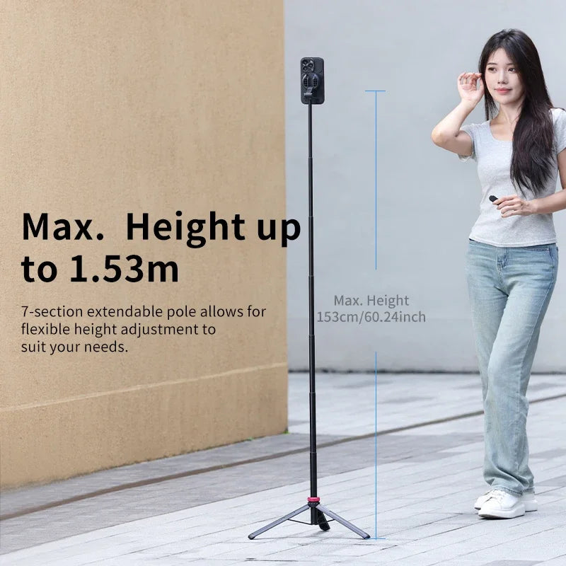 Ulanzi MT-84 1.53M Magsafe Selfie Stick Tripod — Bluetooth Remote Phone Stand for iPhone 16/15, Live Streaming & Vlogging