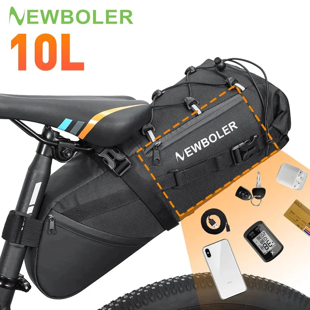 NEWBOLER Waterproof Bike Saddle Bag – 10L Large Capacity Foldable Rear Tail Bag for MTB, Road & Bikepacking