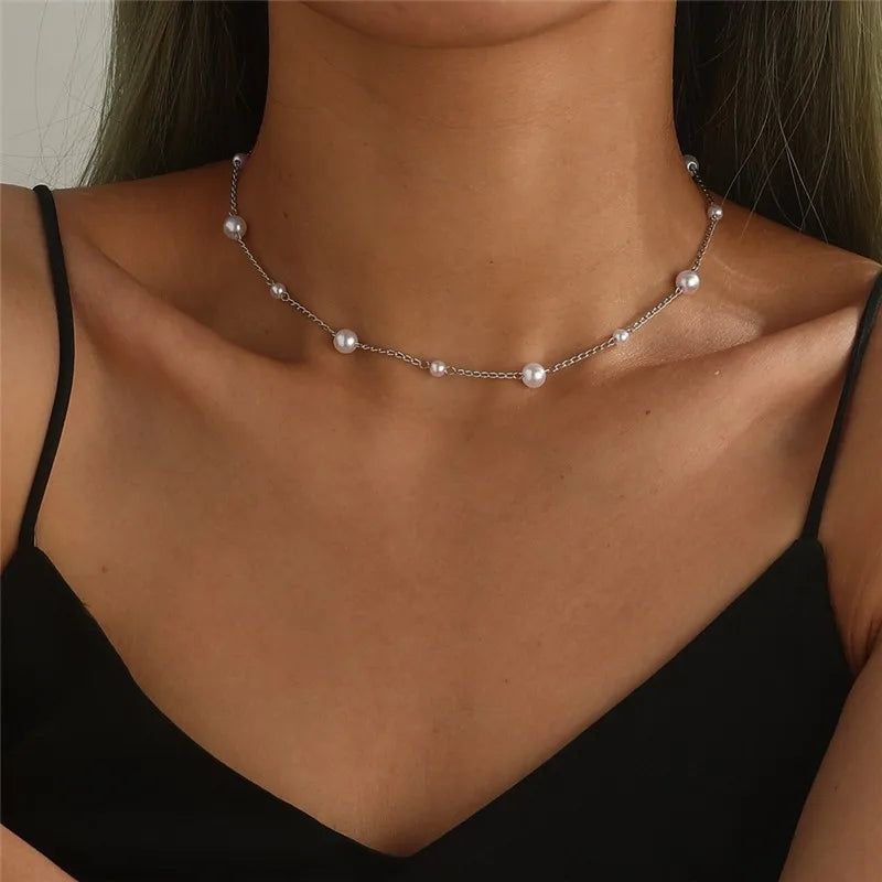 Imitation Pearl Heart Choker Necklace for Women – Trendy Party Clavicle Jewelry Gift