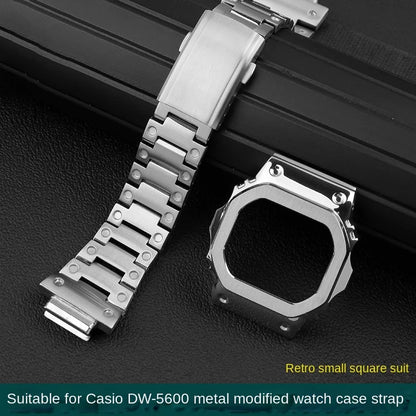 Casio G-SHOCK DW5600 Mod Kit - Stainless Steel Case Bezel & Metal Strap Replacement Set for GW-M5610/GW-B5600