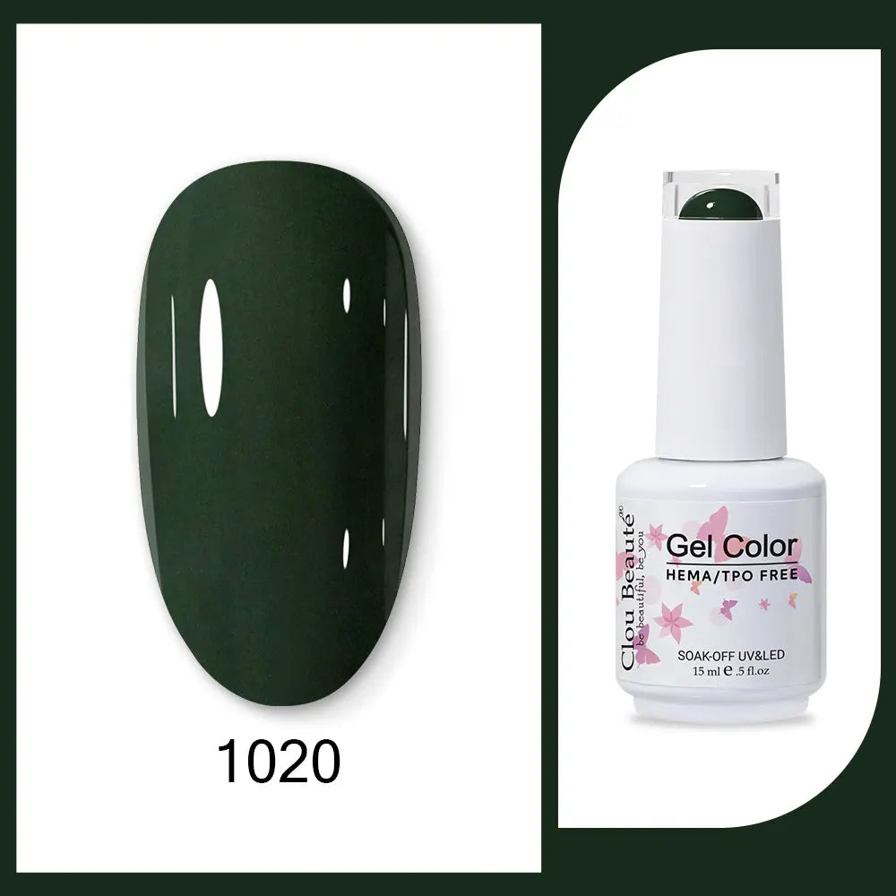 Clou Beaute 15ml Gel Nail Polish Set – Red Black White Green Neon UV Soak-Off Semi-Permanent Nail Varnish Base & Velvet Top Coat