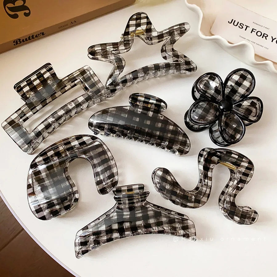 Leopard Print Acrylic Hair Grab Clip | Large Arc Cross Square Geometric Shark Clip for Women