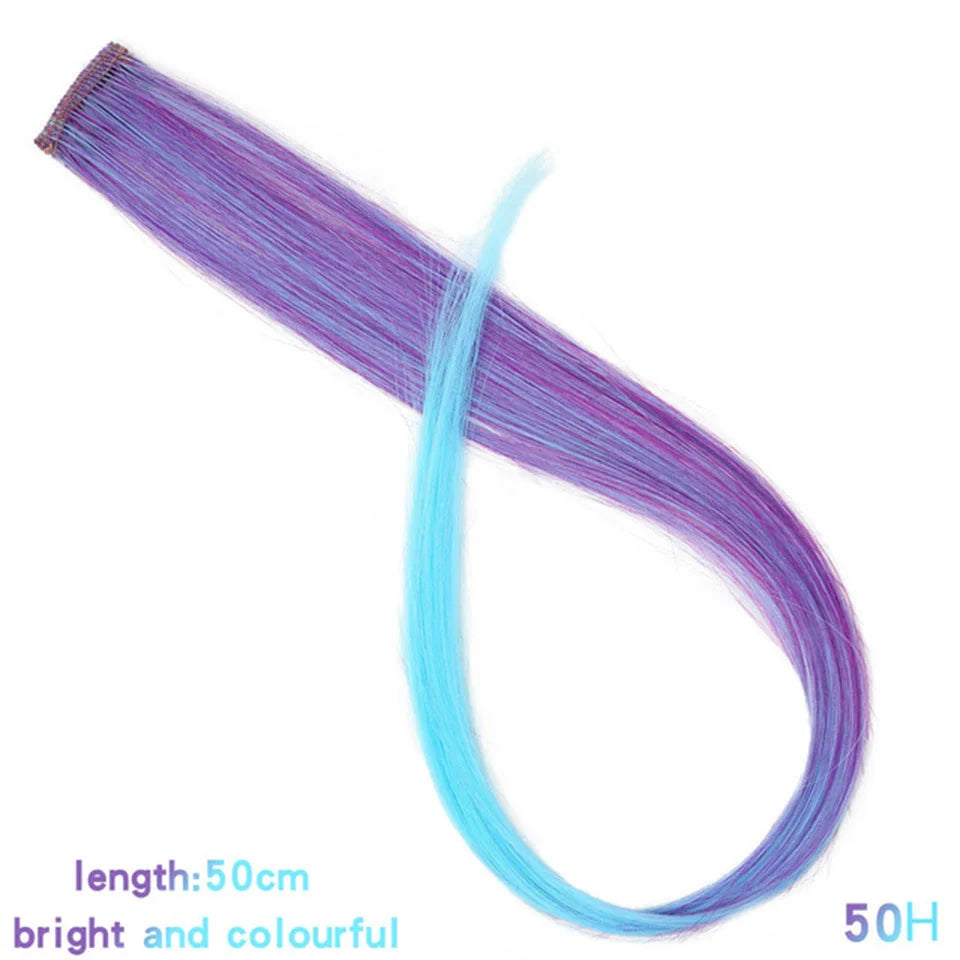 HUAYA 18" Synthetic Clip-In Colorful Curly Hair Extension – Ombre Pink Purple Red Blue Hair Piece