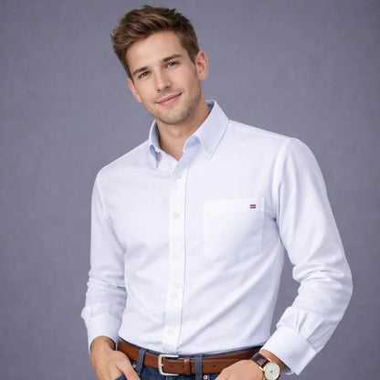 Men’s Cotton Oxford Shirt - Smart Casual Long Sleeve Plaid Print Dress Shirt, Regular Fit up to 6XL