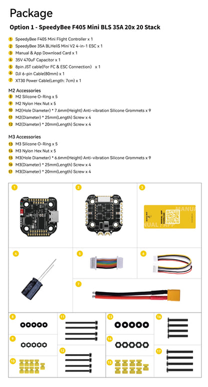 SpeedyBee F405 Mini Flight Controller + BLS 35A Mini V2 4-in-1 ESC — 20x20 for FPV Racing Drone