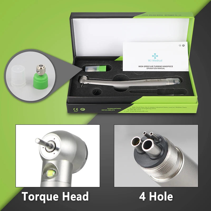 Dental LED High-Speed Handpiece — E-Generator Air Turbine with Push Button, Triple Water Spray & Dentist Tips Model B2 M4