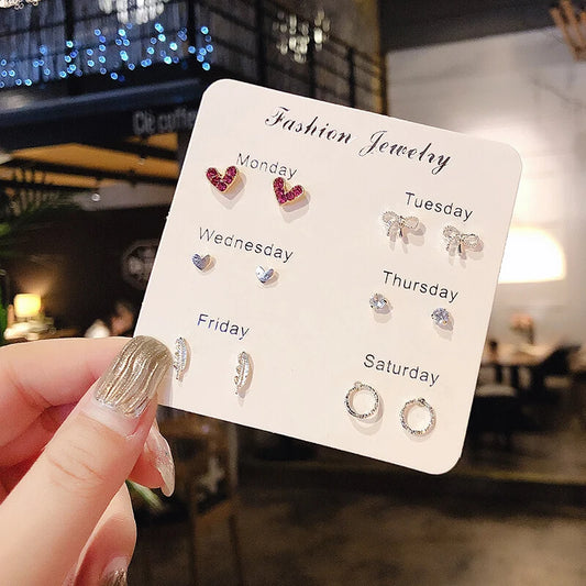 S925 Silver Stud Earrings Set - Simple Cute Mini Earrings for Women Girls Exquisite Jewelry Gift Wholesale