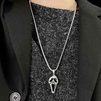 Screaming Skeleton Pendant Necklace – Vintage Hip Hop Punk Skull Stainless Steel Chain for Women and Men, Streetwear Fashion Jewelry