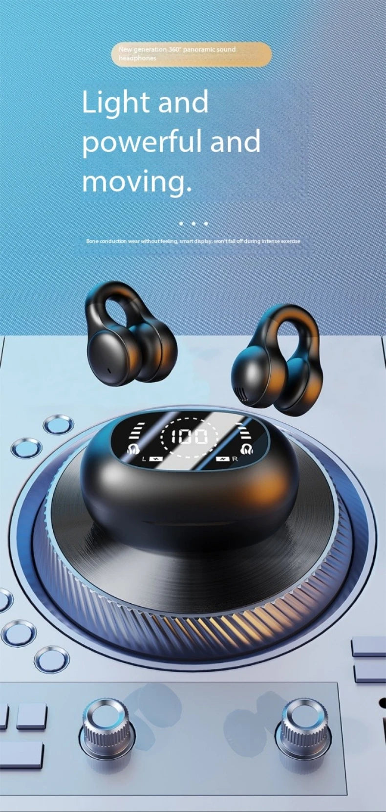 Wireless Bluetooth Earphones with Mirror Display – Soft Silicone Ear Clip, Noise Reduction, HD Sound, Lossless Audio for Sports