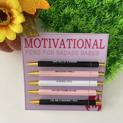 Push Button Motivational Pen – "Badass" Themed Creative Plastic Signature Pen | Funny Stationery for School