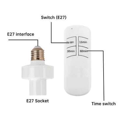 Smart E27 Remote Control Light Switch - Wireless LED Bulb Socket Timer Holder with 30M Range