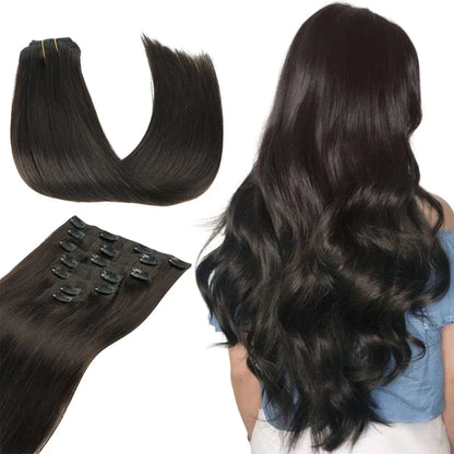 Women’s 7Pcs Hair Extensions with 16 Clips – Natural Black Straight Ombre Hairpiece
