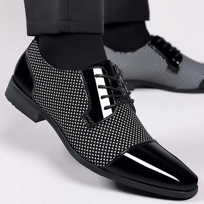 Men’s Classic Patent Leather Oxfords - Lace-Up Formal Black Dress Shoes for Weddings & Parties