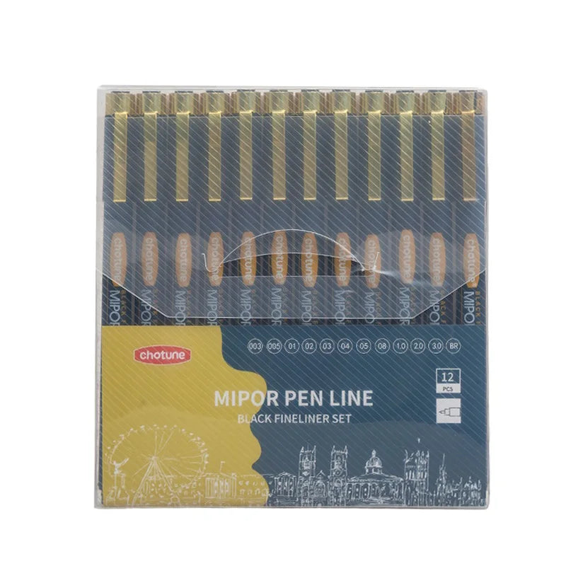 Japanese Sakura Pigma Micron Pen Set — 12 Black Fineliners for Manga, Sketching, Drawing & Comic Art